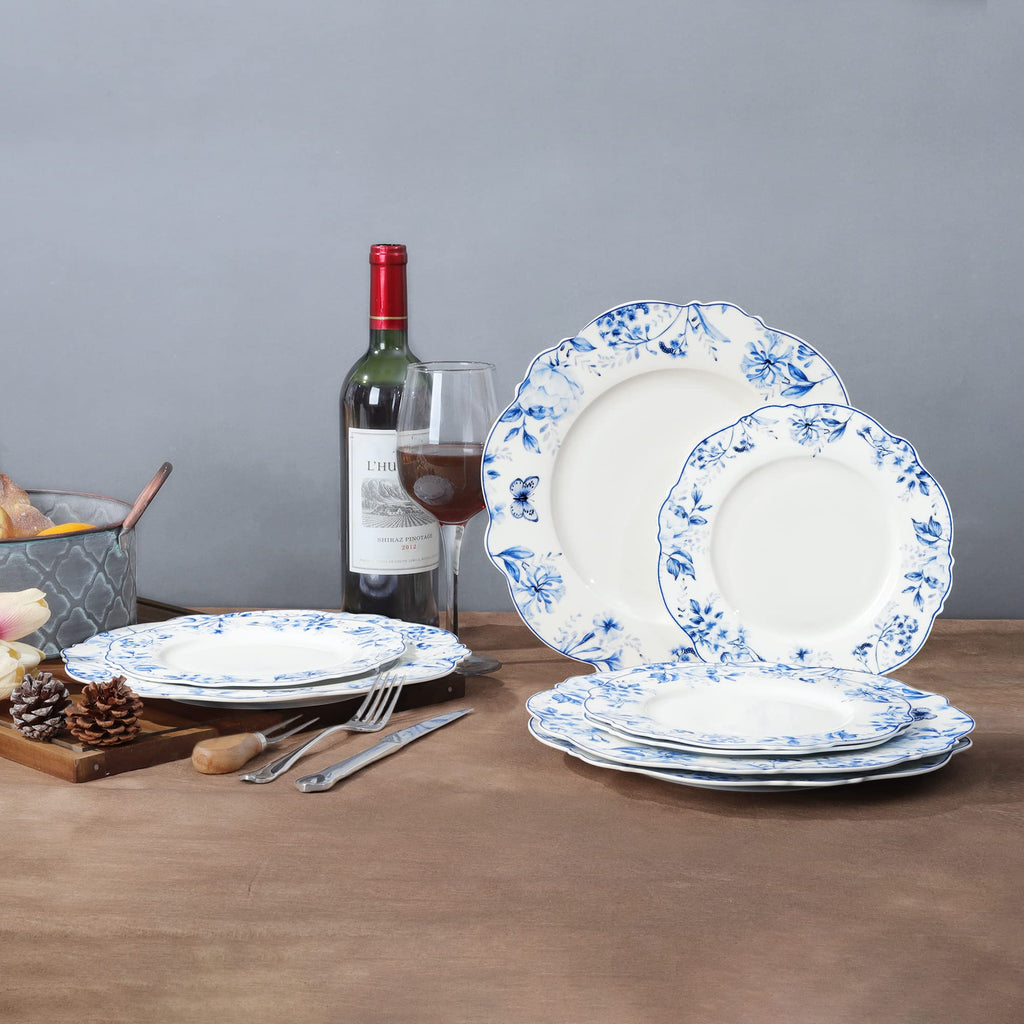 Elegant Light Blue Floral Porcelain Plates Set of 4 - 20.5cm