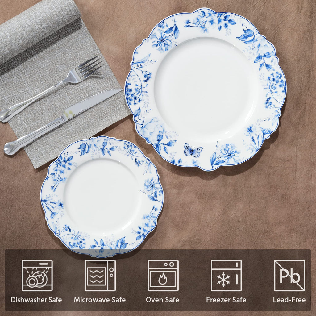 Elegant Light Blue Floral Porcelain Plates Set of 4 - 20.5cm